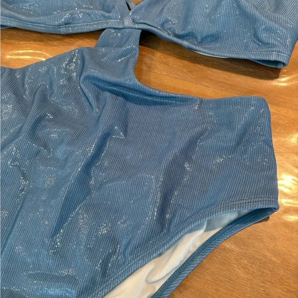 Blue Shimmer cut out One Piece Swimsuit L - Picture 4 of 5